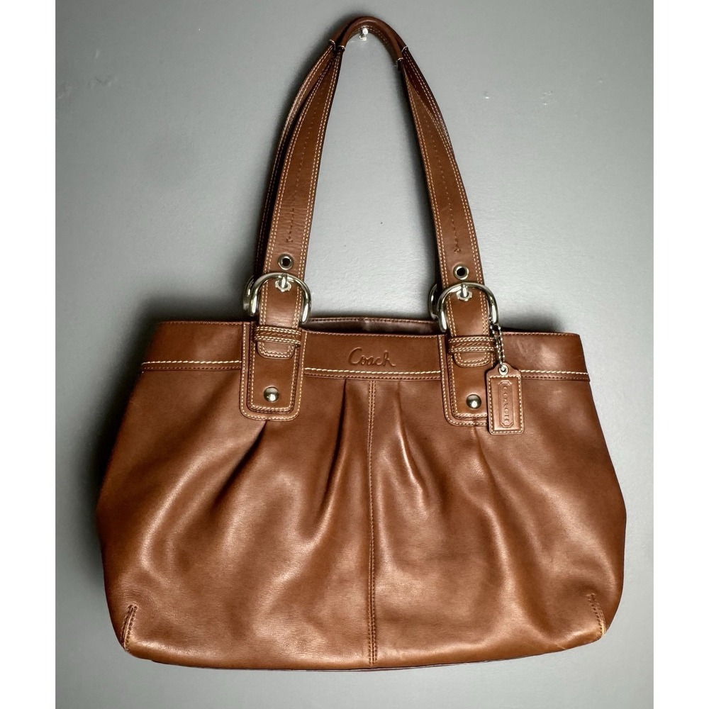 Coach Large  F13732 Vintage Tobacco Brown Pleated Leather Shoulder Bag